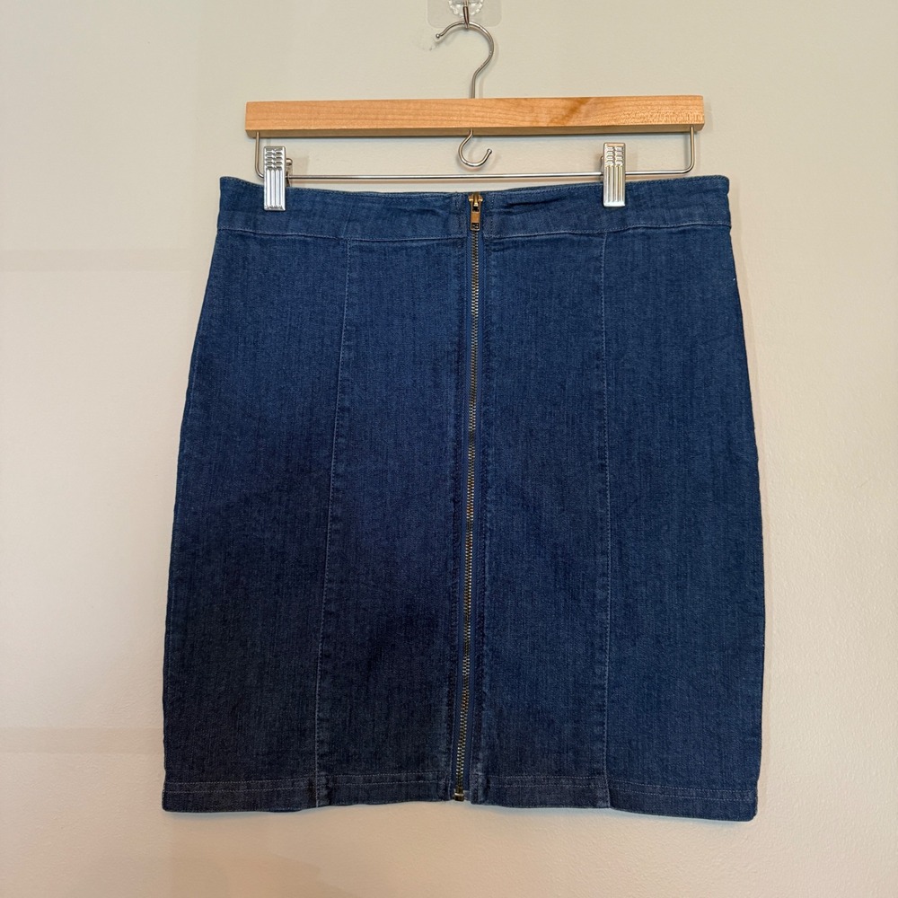 Mele E Pere Denim‎ Mini Skirt Dark Wash Front Zip Indigo Blue Womens Large
